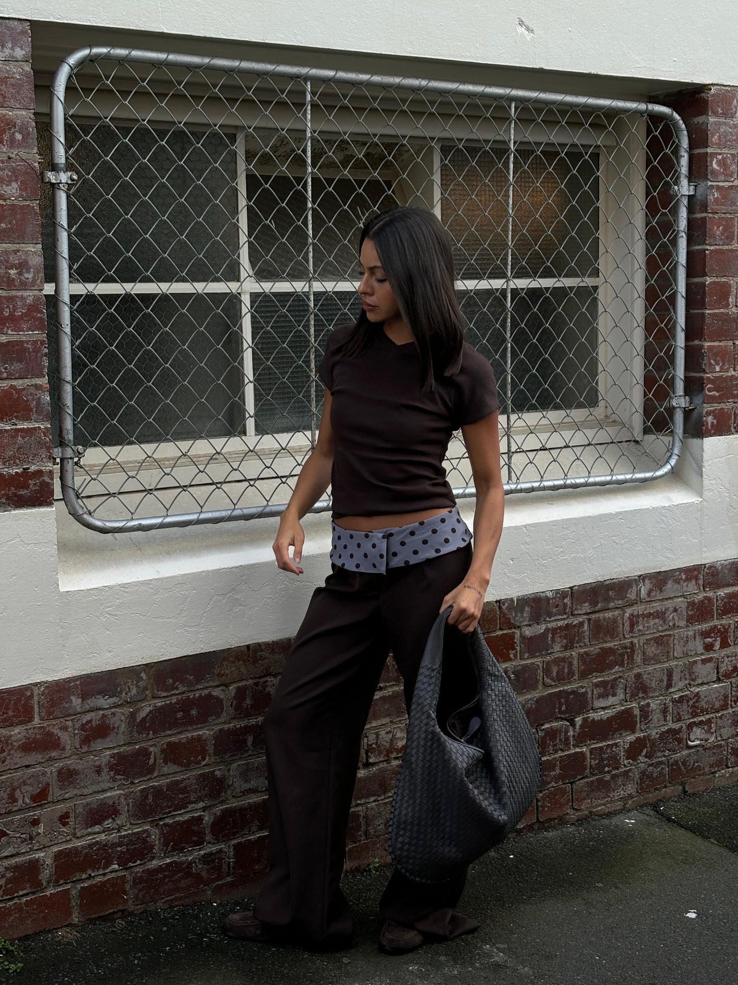 Calsia suit pants with polka dotted trim