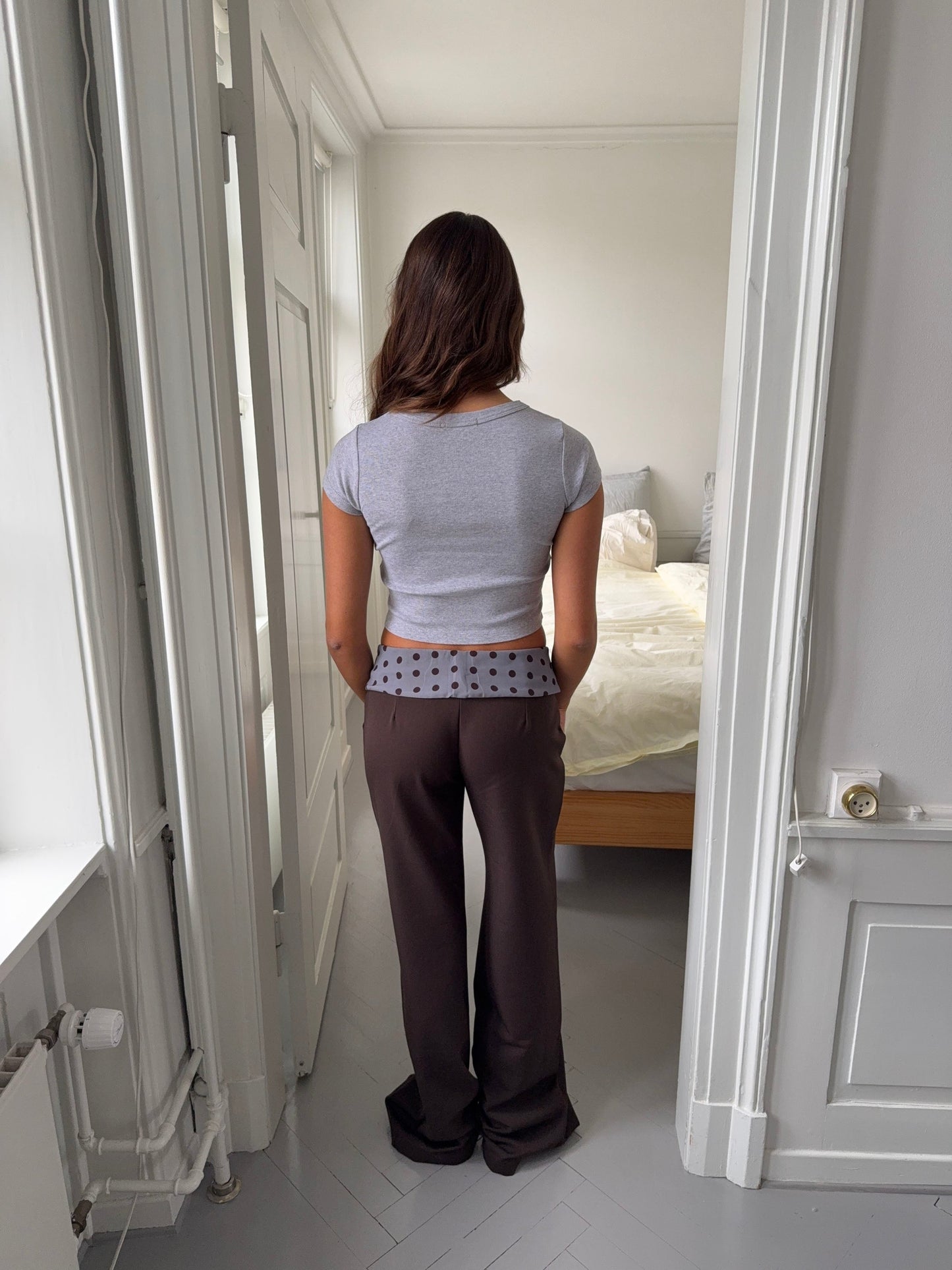 Calsia suit pants with polka dotted trim