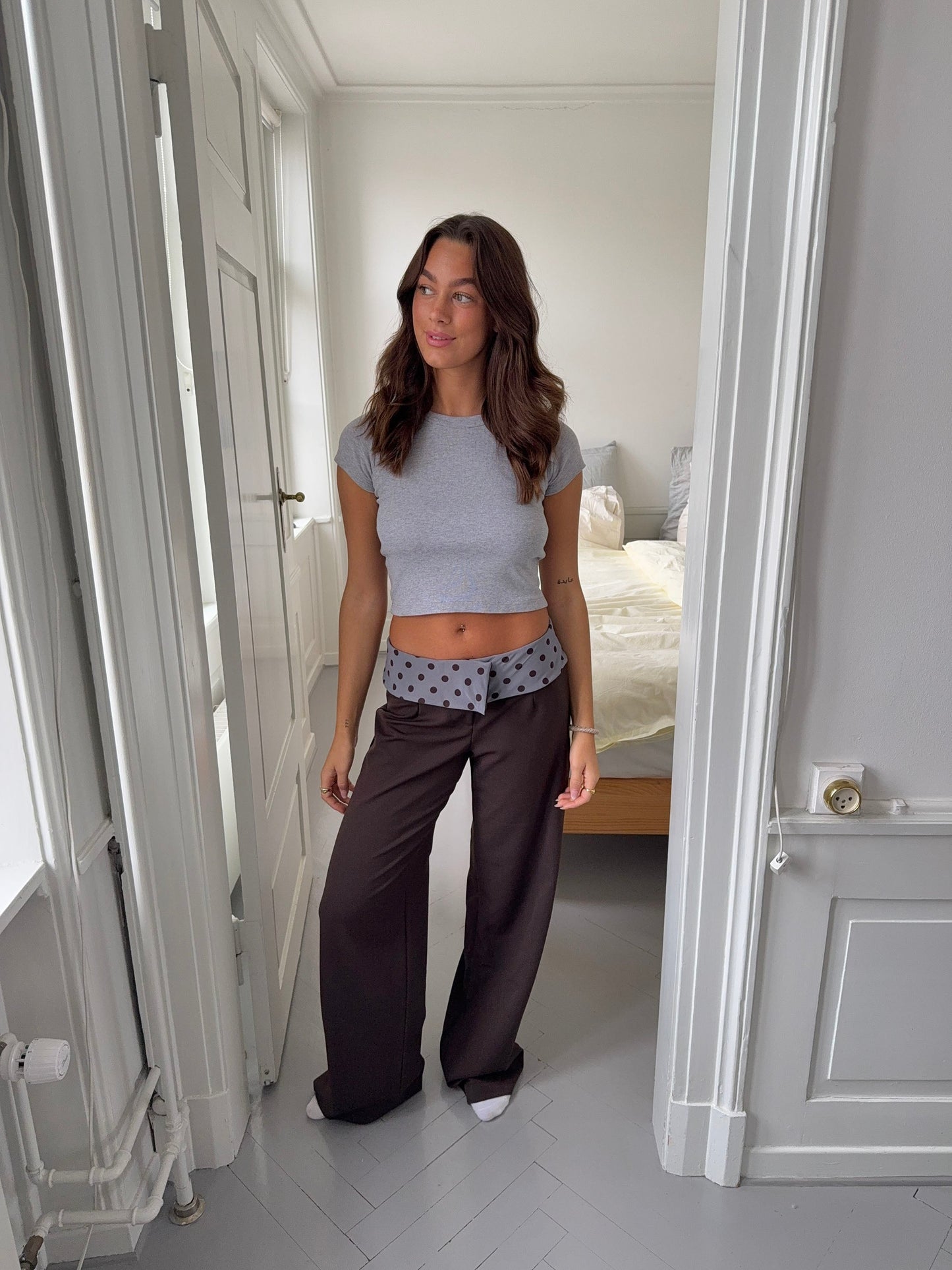 Calsia suit pants with polka dotted trim