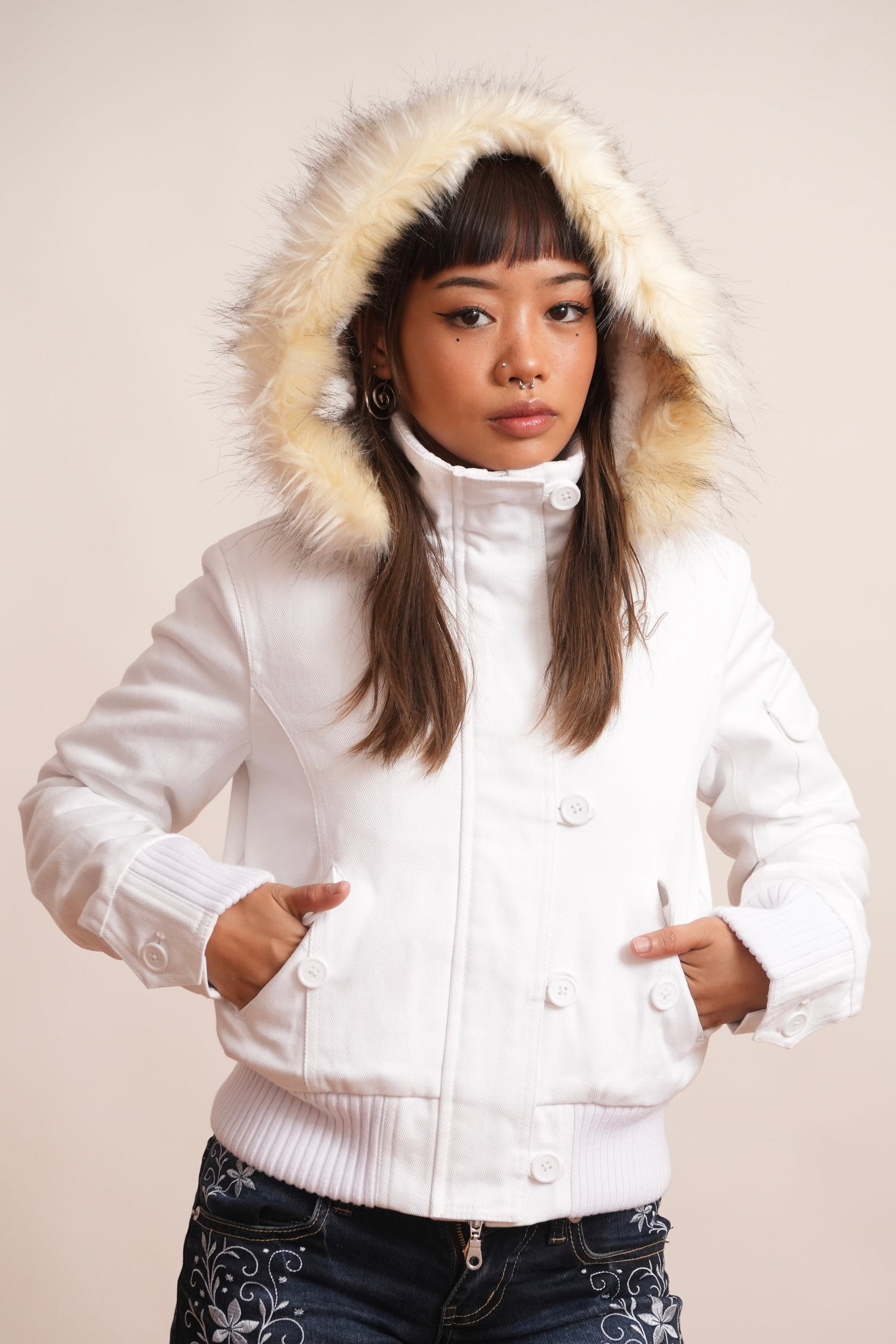 V2 2000s Jacket with Fur Collar