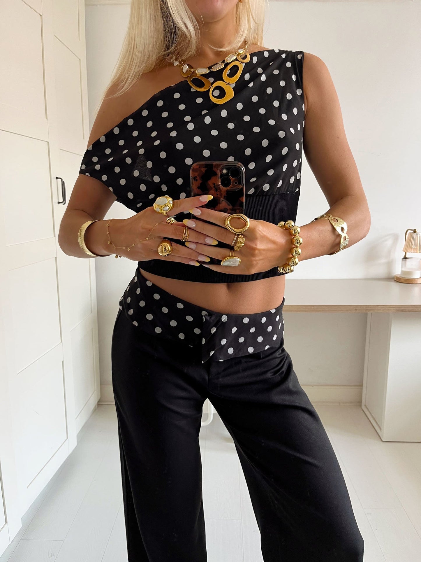 Kimmie polka dotted top - Black/white
