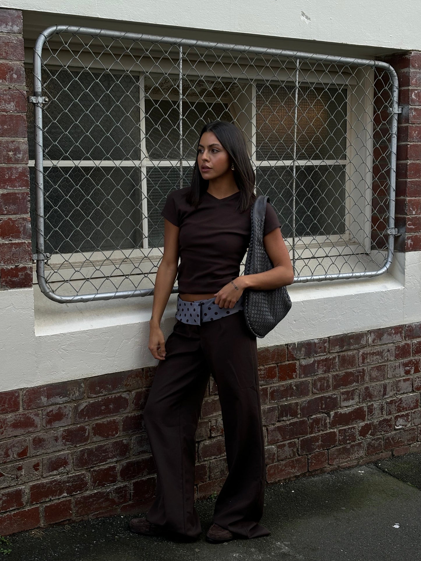 Calsia suit pants with polka dotted trim
