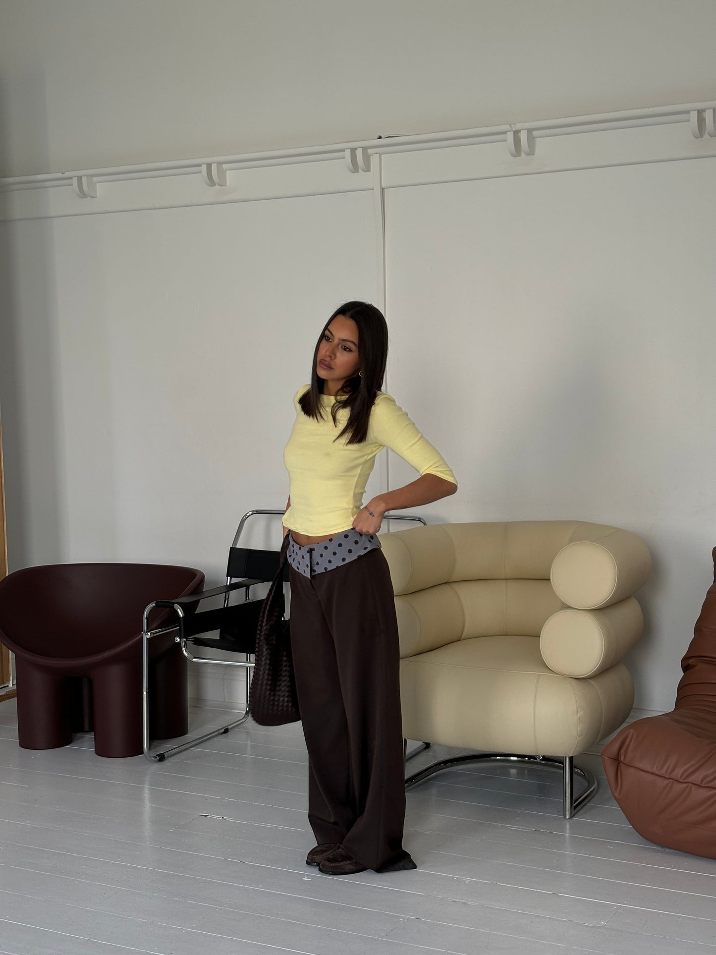 Calsia suit pants with polka dotted trim