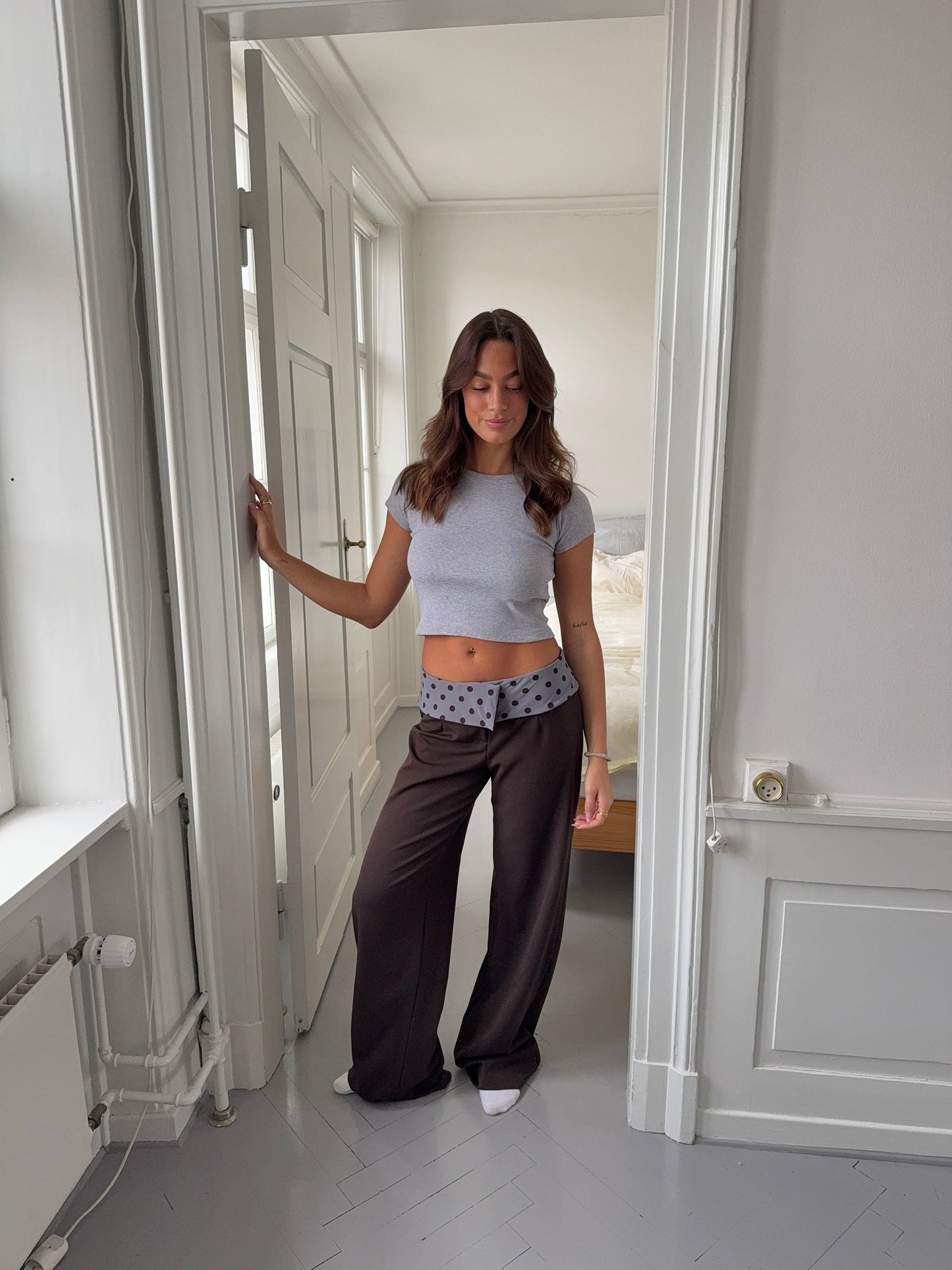 Calsia suit pants with polka dotted trim